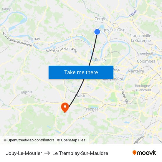 Jouy-Le-Moutier to Le Tremblay-Sur-Mauldre map