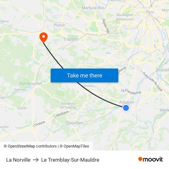 La Norville to Le Tremblay-Sur-Mauldre map