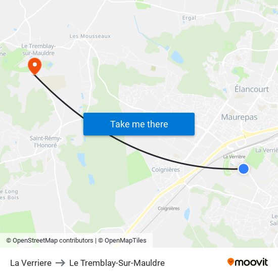 La Verriere to Le Tremblay-Sur-Mauldre map