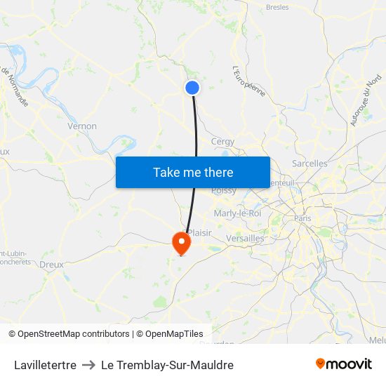 Lavilletertre to Le Tremblay-Sur-Mauldre map