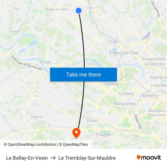 Le Bellay-En-Vexin to Le Tremblay-Sur-Mauldre map