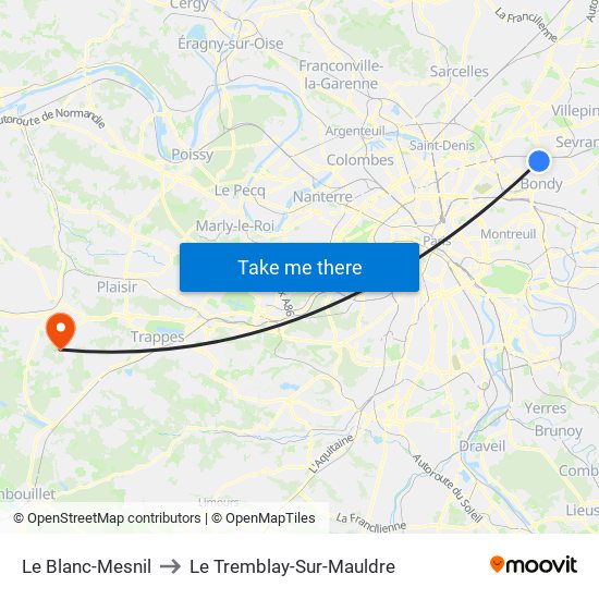 Le Blanc-Mesnil to Le Tremblay-Sur-Mauldre map