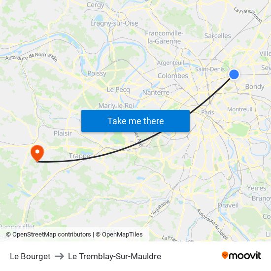 Le Bourget to Le Tremblay-Sur-Mauldre map