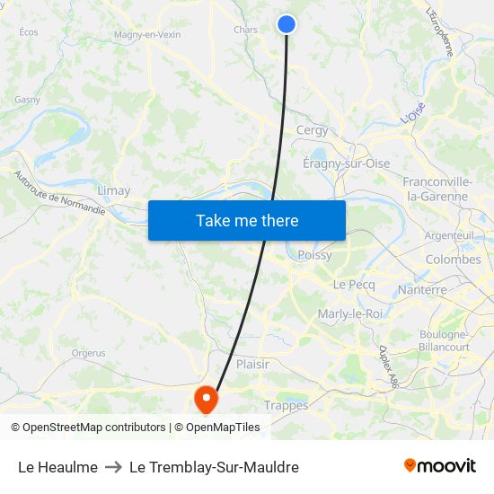 Le Heaulme to Le Tremblay-Sur-Mauldre map