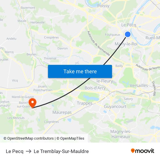 Le Pecq to Le Tremblay-Sur-Mauldre map
