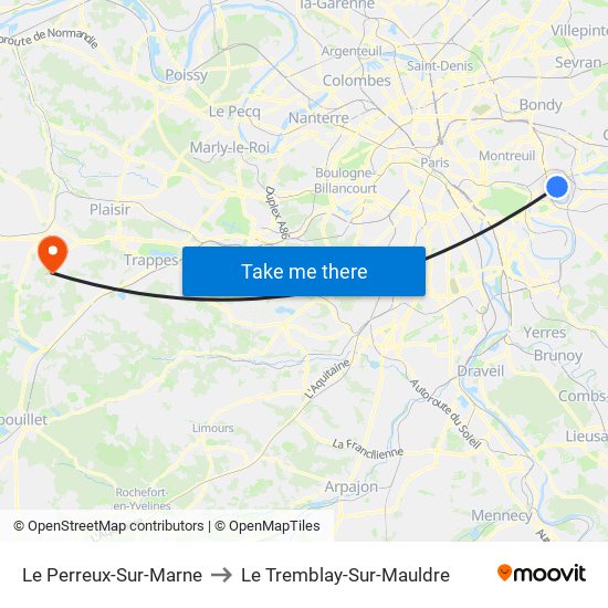 Le Perreux-Sur-Marne to Le Tremblay-Sur-Mauldre map