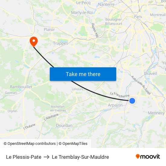 Le Plessis-Pate to Le Tremblay-Sur-Mauldre map