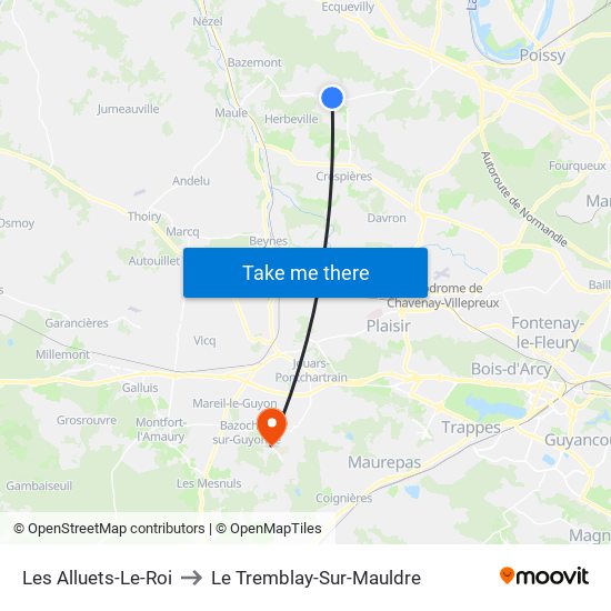 Les Alluets-Le-Roi to Le Tremblay-Sur-Mauldre map