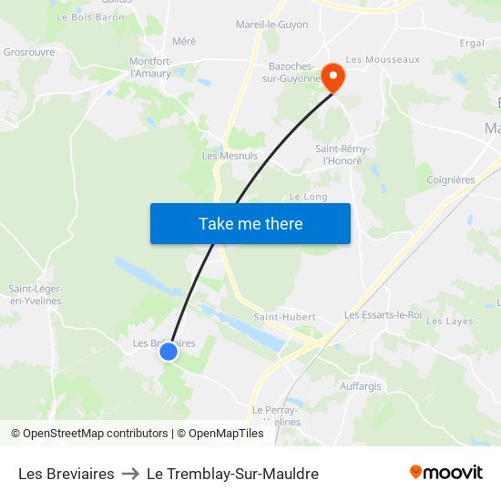 Les Breviaires to Le Tremblay-Sur-Mauldre map