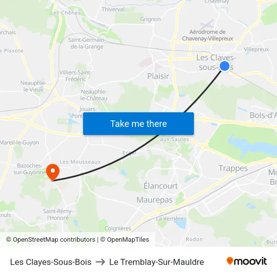 Les Clayes-Sous-Bois to Le Tremblay-Sur-Mauldre map