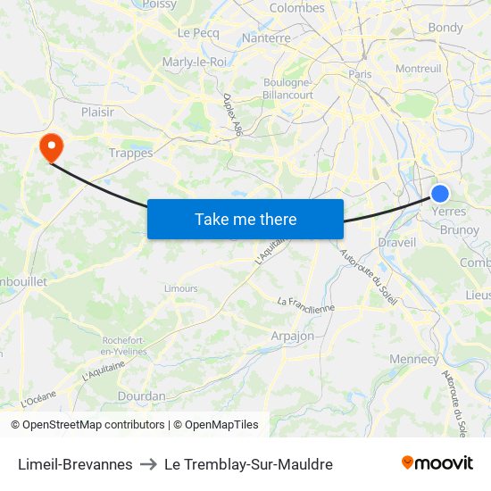 Limeil-Brevannes to Le Tremblay-Sur-Mauldre map