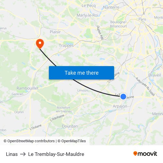 Linas to Le Tremblay-Sur-Mauldre map