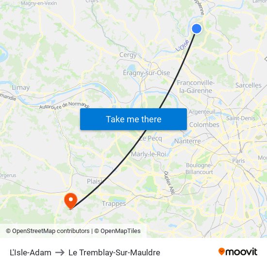 L'Isle-Adam to Le Tremblay-Sur-Mauldre map