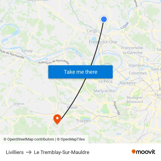 Livilliers to Le Tremblay-Sur-Mauldre map