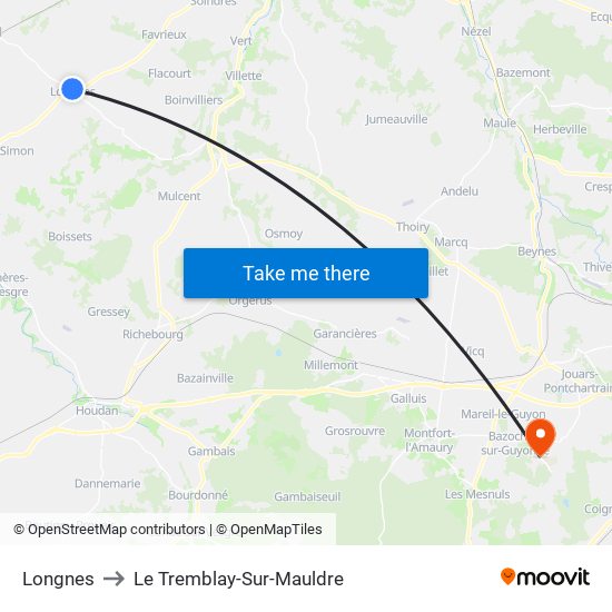 Longnes to Le Tremblay-Sur-Mauldre map