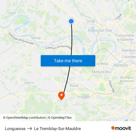 Longuesse to Le Tremblay-Sur-Mauldre map