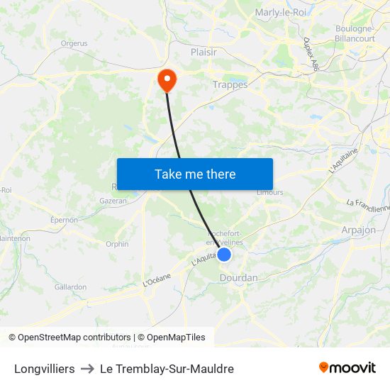 Longvilliers to Le Tremblay-Sur-Mauldre map