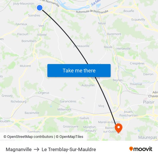 Magnanville to Le Tremblay-Sur-Mauldre map