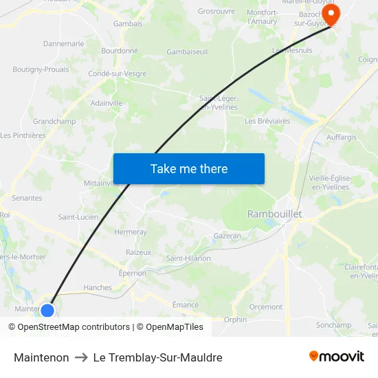 Maintenon to Le Tremblay-Sur-Mauldre map