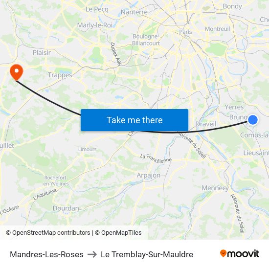 Mandres-Les-Roses to Le Tremblay-Sur-Mauldre map