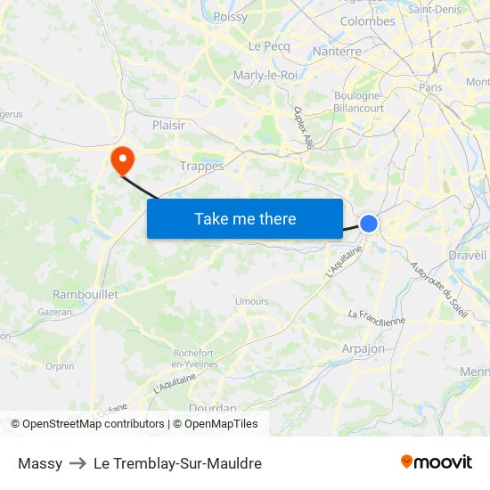 Massy to Le Tremblay-Sur-Mauldre map