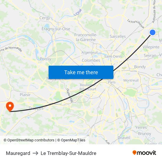 Mauregard to Le Tremblay-Sur-Mauldre map