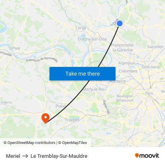 Meriel to Le Tremblay-Sur-Mauldre map
