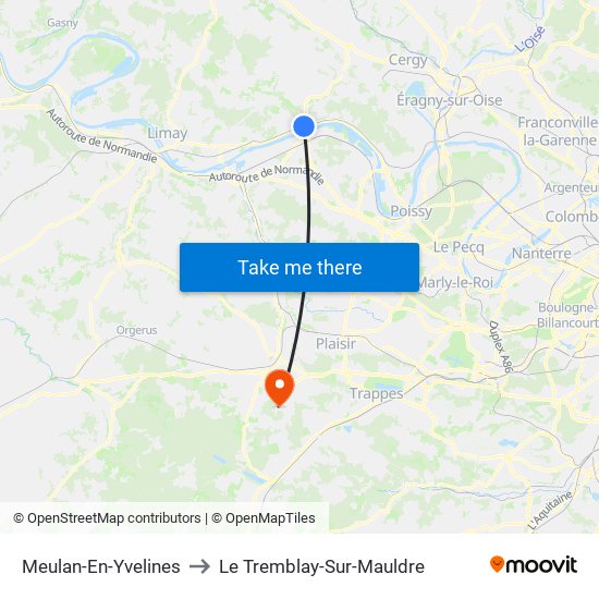 Meulan-En-Yvelines to Le Tremblay-Sur-Mauldre map