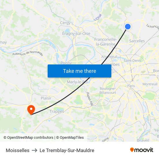 Moisselles to Le Tremblay-Sur-Mauldre map