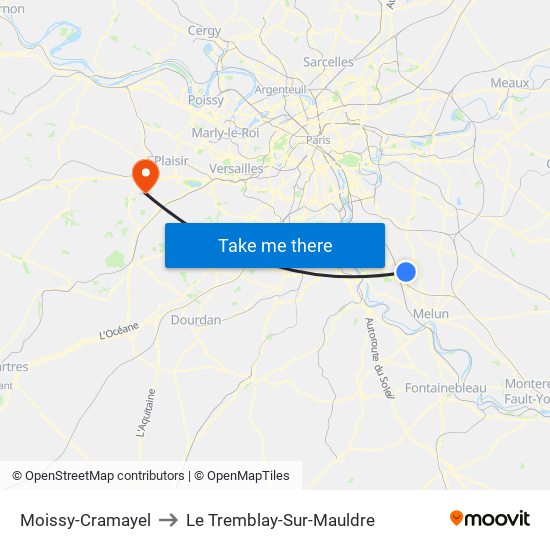 Moissy-Cramayel to Le Tremblay-Sur-Mauldre map