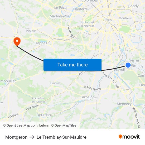 Montgeron to Le Tremblay-Sur-Mauldre map