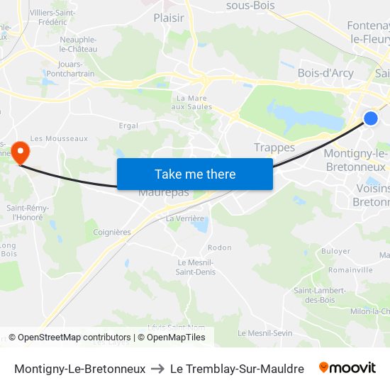 Montigny-Le-Bretonneux to Le Tremblay-Sur-Mauldre map