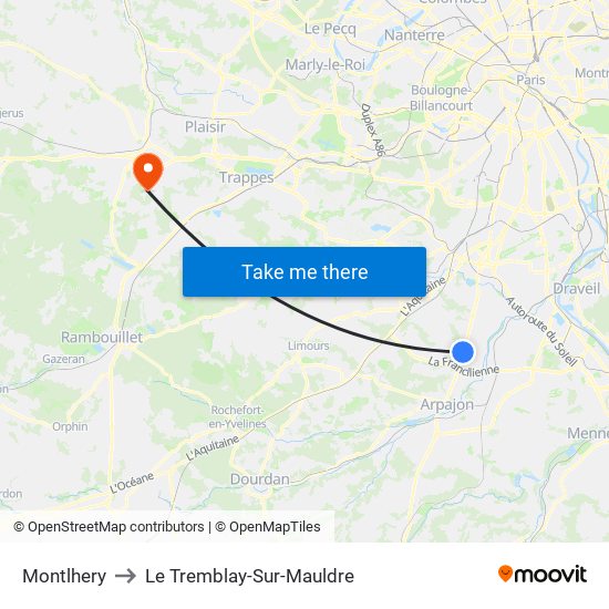 Montlhery to Le Tremblay-Sur-Mauldre map