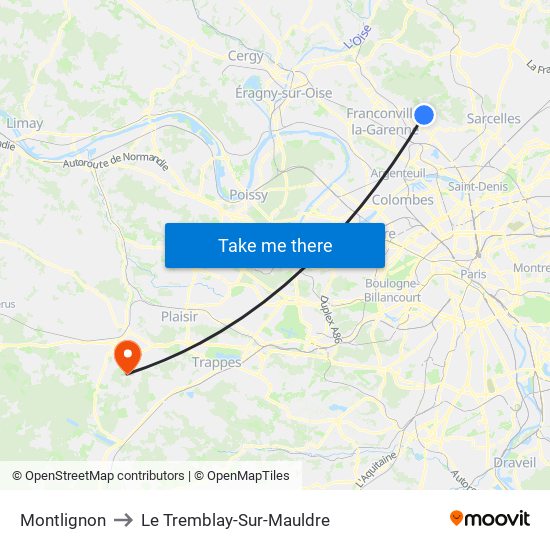 Montlignon to Le Tremblay-Sur-Mauldre map