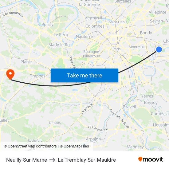 Neuilly-Sur-Marne to Le Tremblay-Sur-Mauldre map