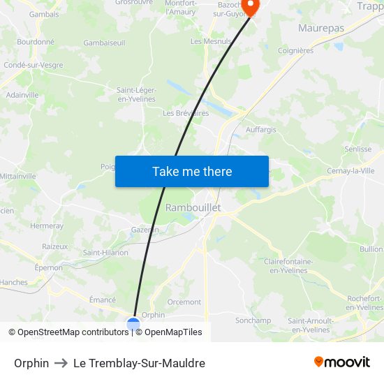 Orphin to Le Tremblay-Sur-Mauldre map