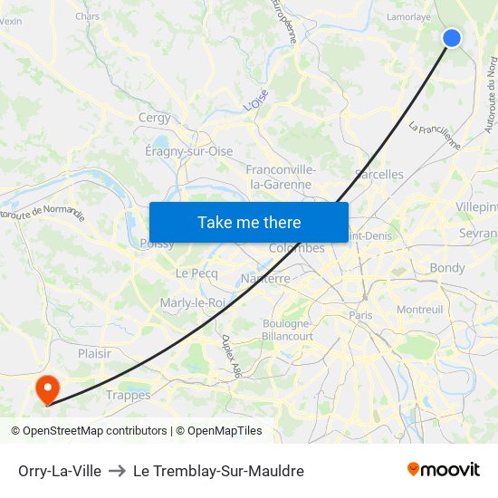 Orry-La-Ville to Le Tremblay-Sur-Mauldre map