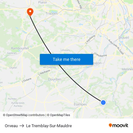 Orveau to Le Tremblay-Sur-Mauldre map