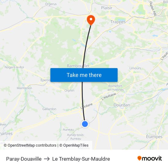 Paray-Douaville to Le Tremblay-Sur-Mauldre map