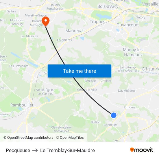 Pecqueuse to Le Tremblay-Sur-Mauldre map