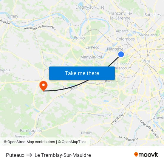 Puteaux to Le Tremblay-Sur-Mauldre map