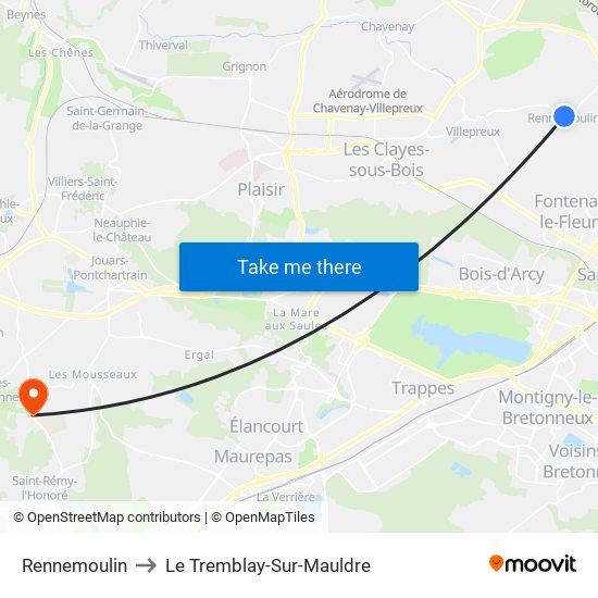 Rennemoulin to Le Tremblay-Sur-Mauldre map