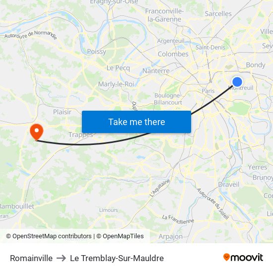 Romainville to Le Tremblay-Sur-Mauldre map