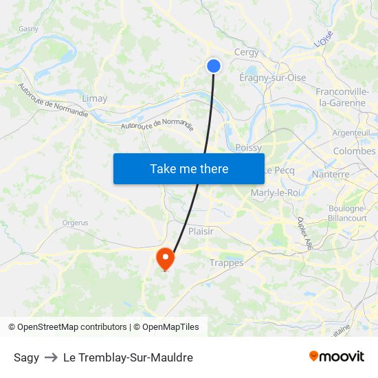 Sagy to Le Tremblay-Sur-Mauldre map