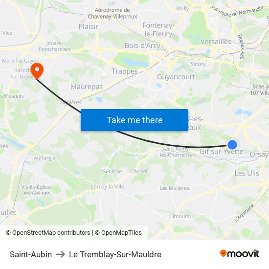 Saint-Aubin to Le Tremblay-Sur-Mauldre map