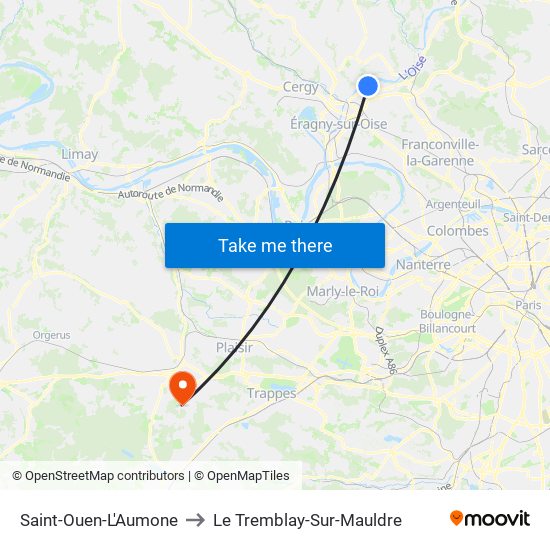 Saint-Ouen-L'Aumone to Le Tremblay-Sur-Mauldre map