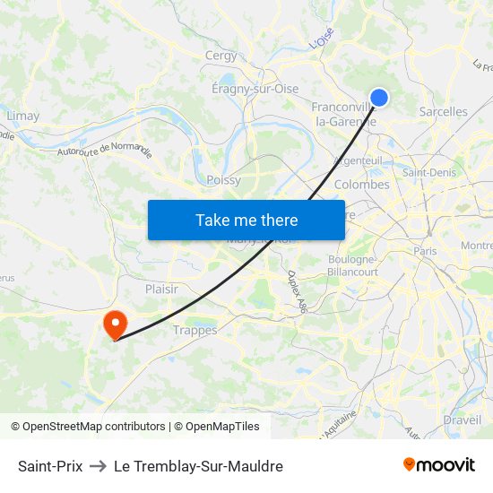 Saint-Prix to Le Tremblay-Sur-Mauldre map
