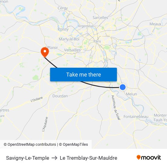 Savigny-Le-Temple to Le Tremblay-Sur-Mauldre map