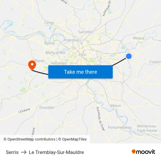 Serris to Le Tremblay-Sur-Mauldre map