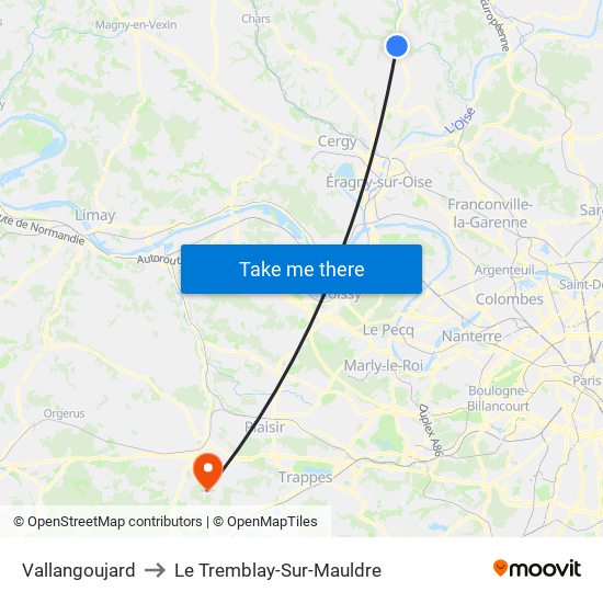 Vallangoujard to Le Tremblay-Sur-Mauldre map